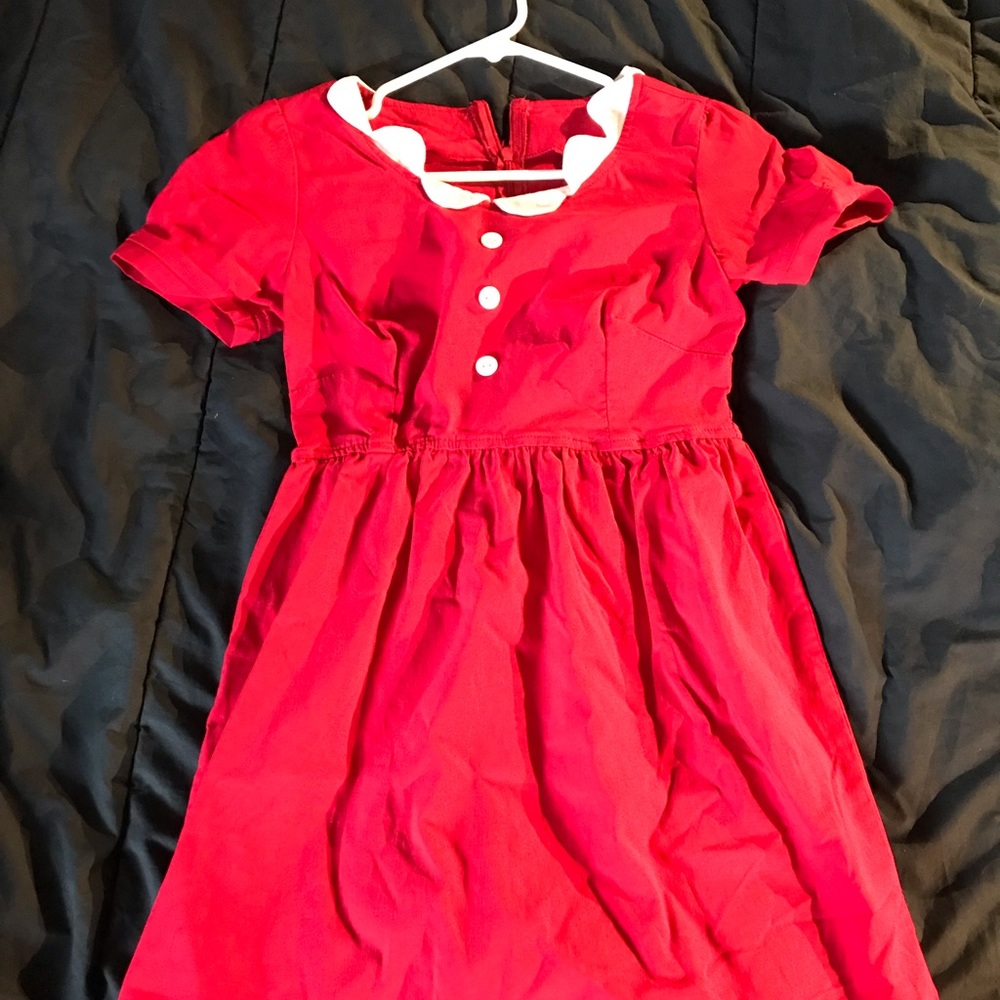 Rock Steady Red Dress Scalloped collar